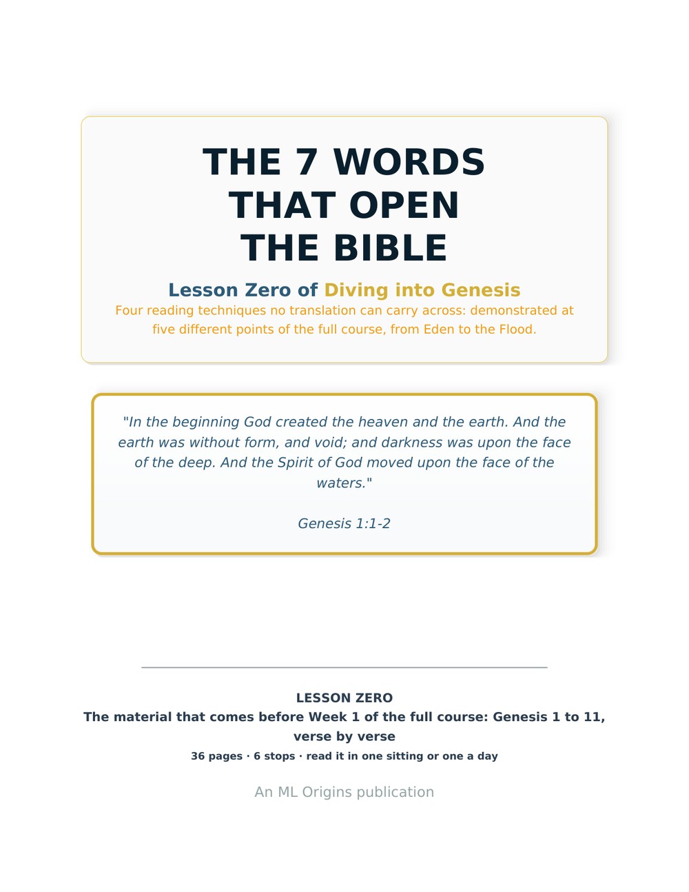 Real cover of Lesson Zero: The 7 Words That Open the Bible