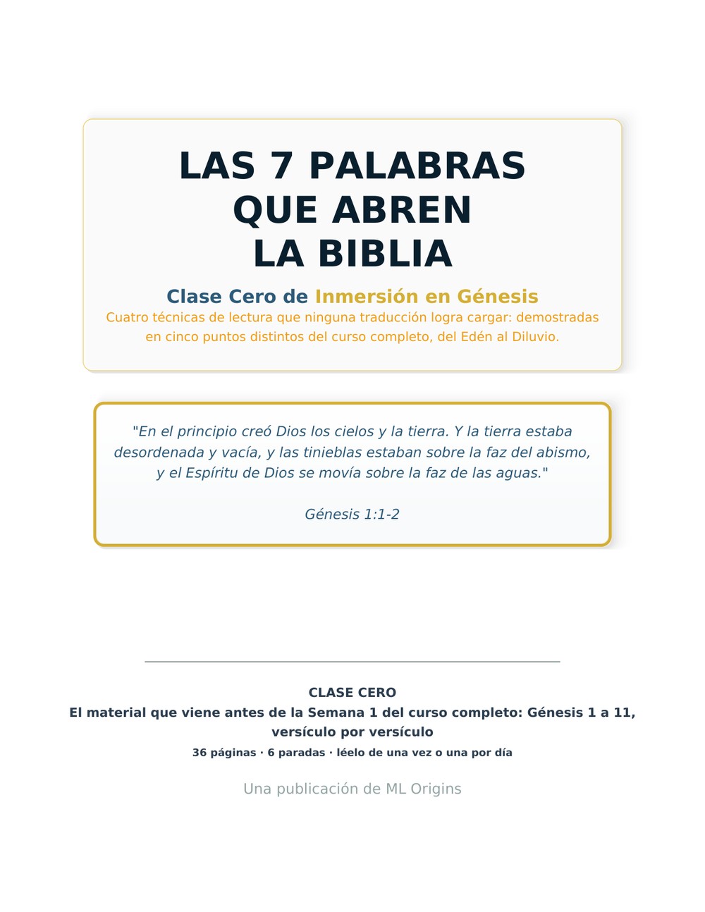 Portada real de la Clase Cero: Las 7 Palabras que Abren la Biblia